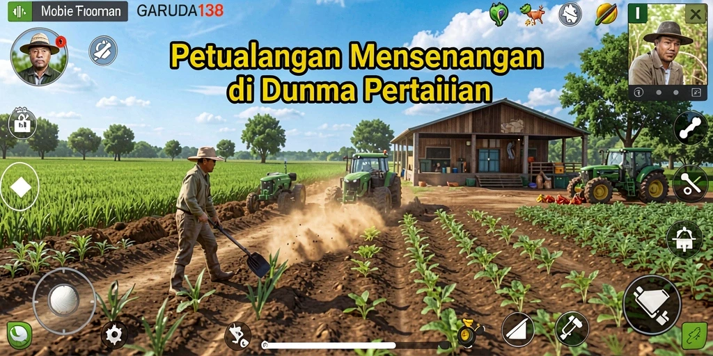 Screenshot menunjukkan pemain sedang merawat tanaman dan hewan di kebun.