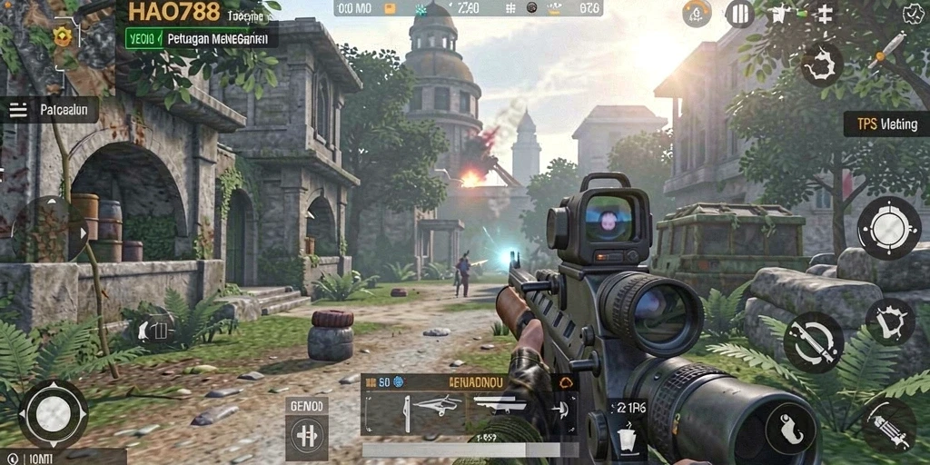 Tampilan gameplay mendebarkan dalam HAO788, penuh aksi TPS.