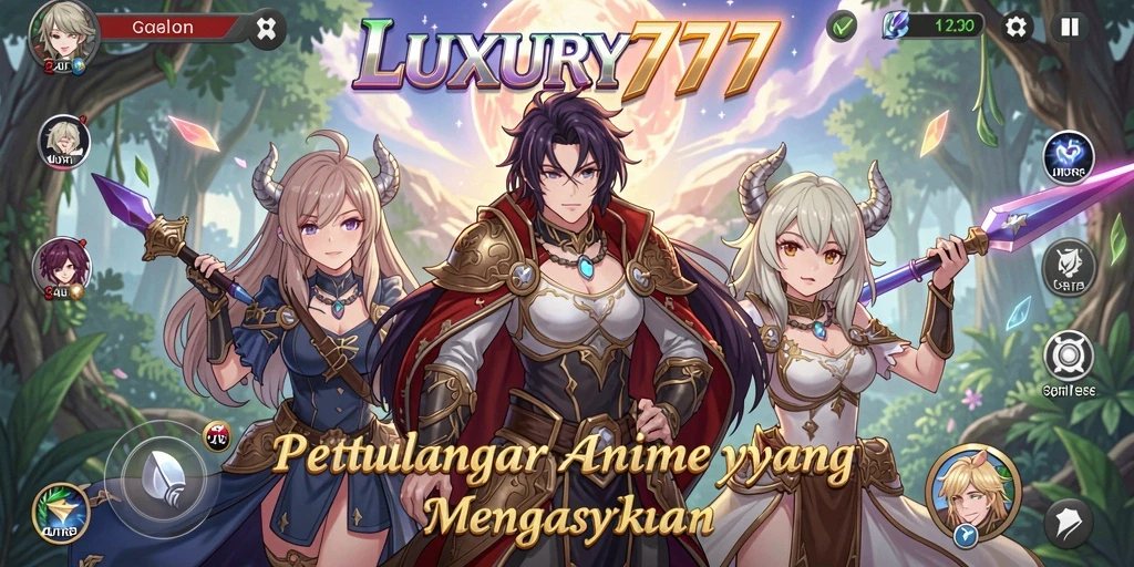 Tampilan gameplay seru dari LUXURY777 dengan karakter anime ikonik.