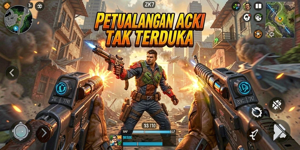 Tampilan gameplay ZK7 yang mendebarkan dan penuh aksi.